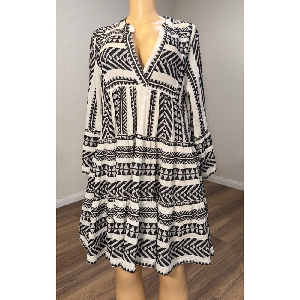 Anthropologie Devotion Twins Embroidered‎ Ella Tunic Dress Black & White Size S
